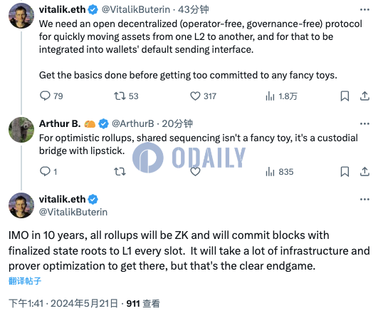 Vitalik：个人认为10年后所有Rollup都将是ZK