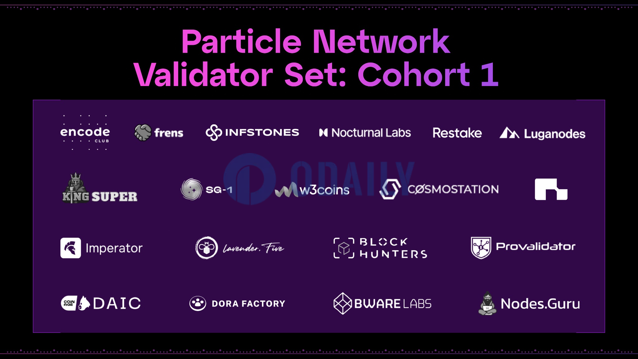 模块化链抽象L1 Particle Network公布Cohort 1节点验证机构名单