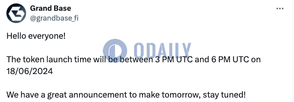 Grand Base公布代币重启具体时间，并将于明日发布重大公告