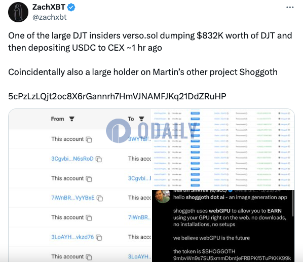 ZachXBT：DJT内部人士verso.sol同时是Martin Shkreli另一项目大型持有者