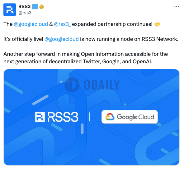 谷歌云已在RSS3网络上运行节点