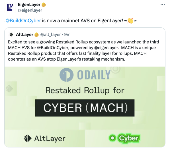 AltLayer为Cyber推出由EigenLayer驱动的第三个MACH AVS