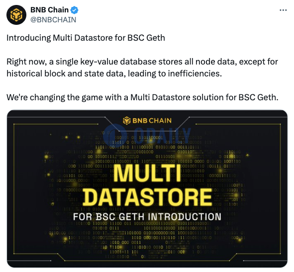 BNB Chain推出面向BSC Geth的Multi Datastore，可分割数据库