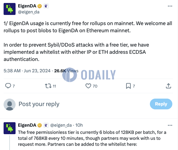EigenDA正着手实现blob吞吐量的无许可支付，拟于今年晚些时候发布