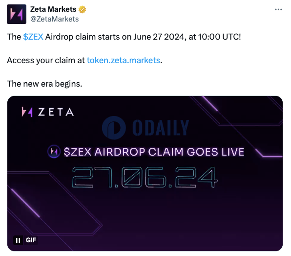 Zeta Markets将于6月27日18时开放ZEX空投申领