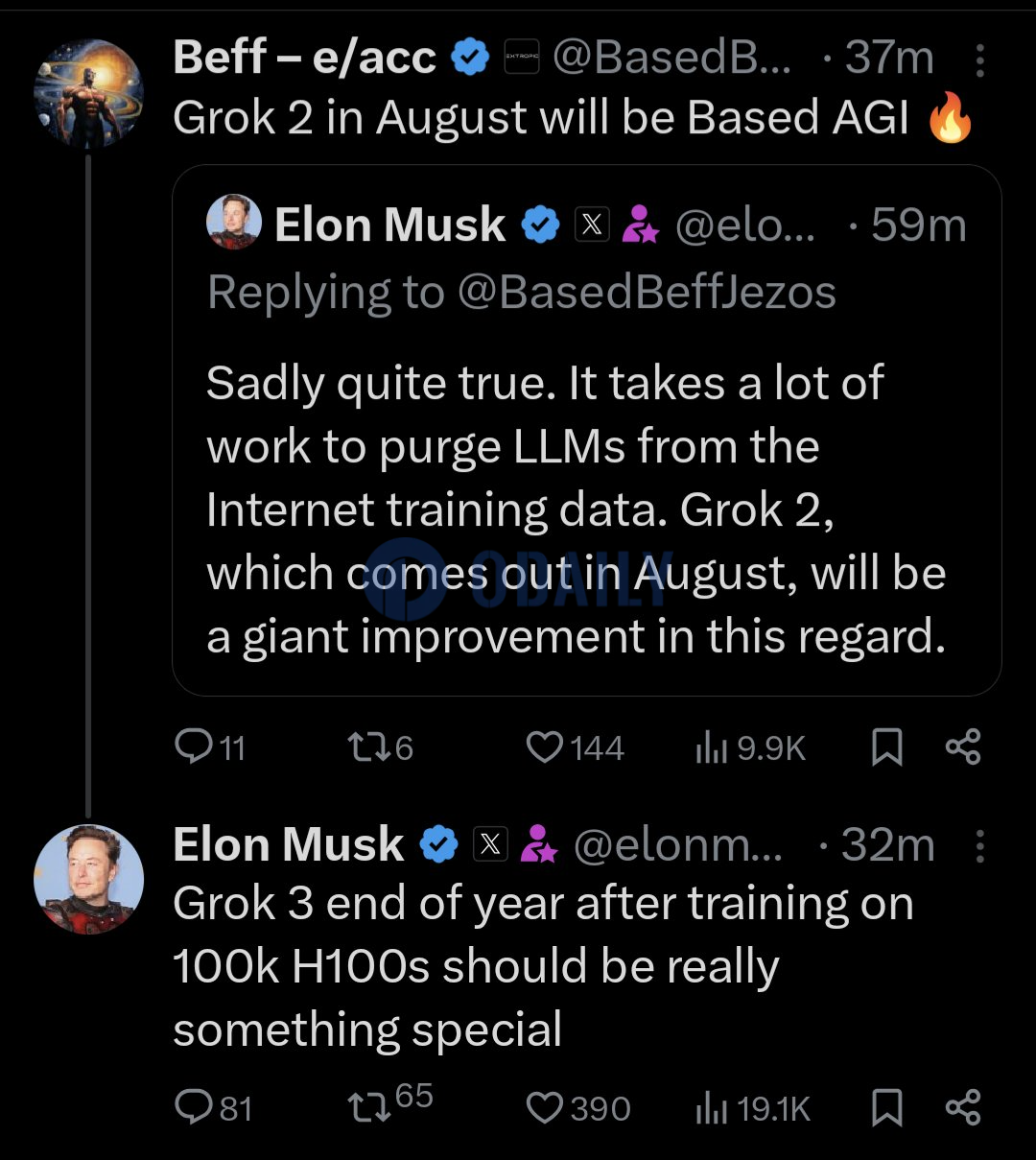 Elon Musk：Grok 3预计将于年底发布