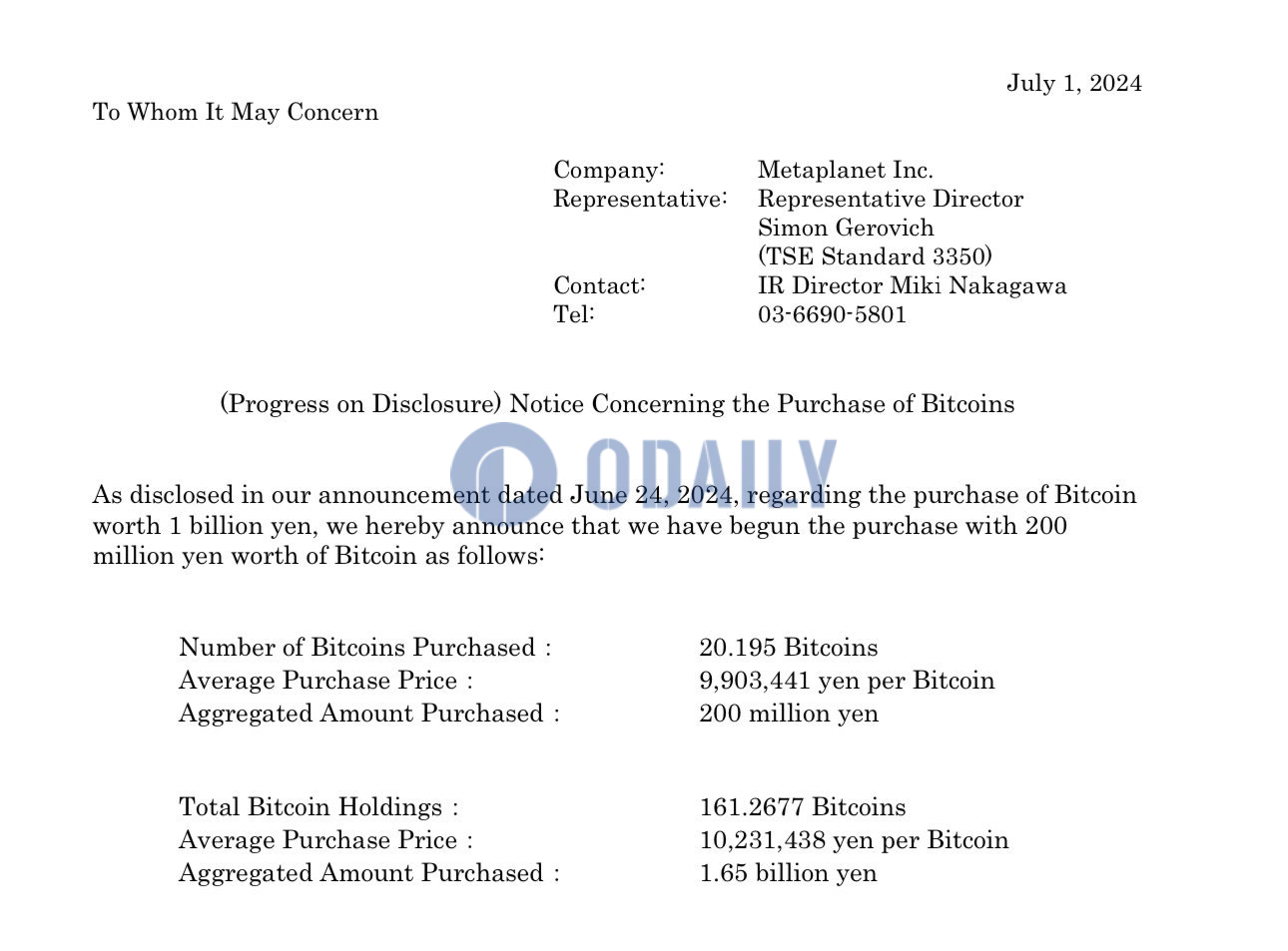 日本上市公司Metaplanet再次增持超20枚BTC