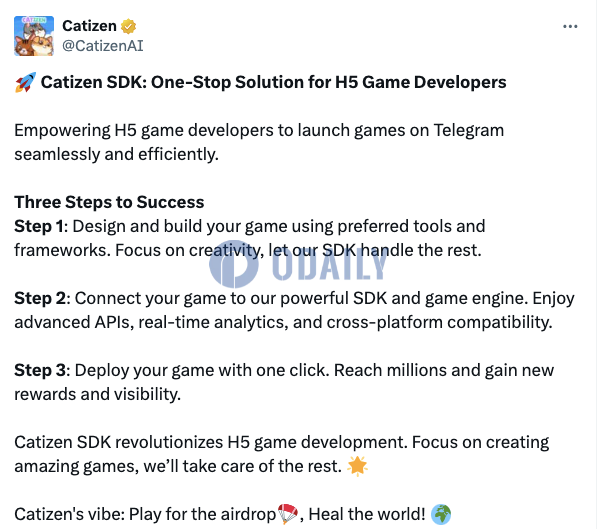 Ton生态链游Catizen推出Catizen SDK，支持开发者在Telegram一键部署游戏