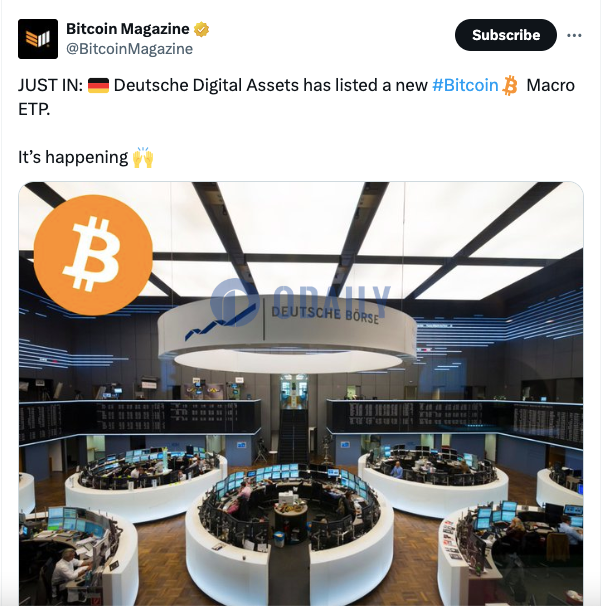 Deutsche Digital Assets已上市新Bitcoin Macro ETP