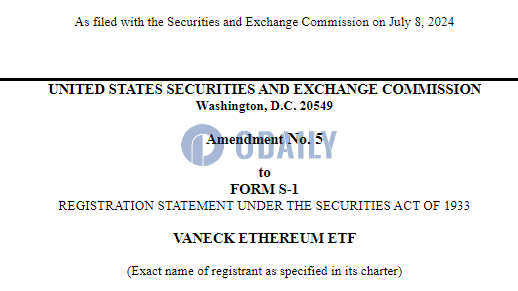 VanEck提交其现货以太坊ETF申请S-1修订版本