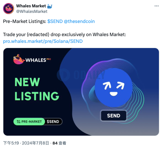 Whales Market在其Pre-Market上线SEND