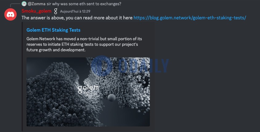 Golem Network团队回应出售ETH：属于此前公布的质押测试计划