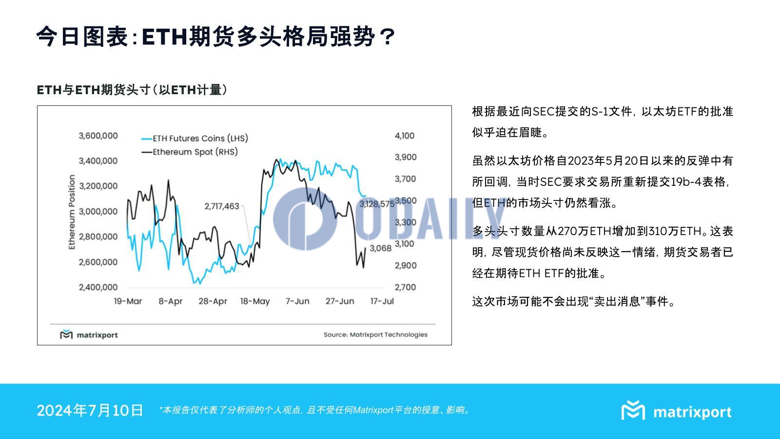 Matrixport：以太坊ETF批准似乎迫在眉睫，这次市场可能不会出现“卖出消息”事