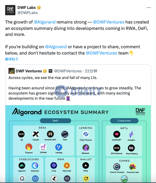 DWF Ventures已发布Algorand生态项目一览图