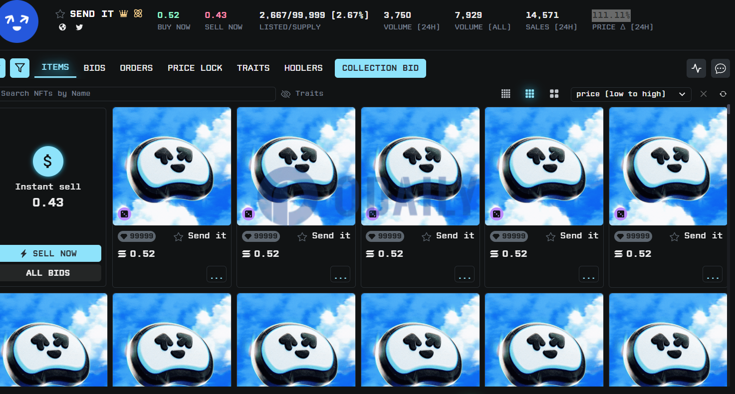 Solana Blink概念NFT项目SEND IT地板价突破0.5SOL，24H涨幅超111%