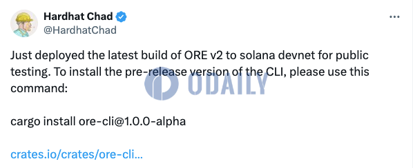 Solana链上挖矿项目Ore v2最新版本已部署至Solana Devnet进行公开测试