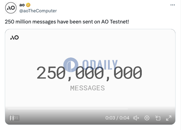 Arweave AO：AO测试网上已发送2.5亿条消息