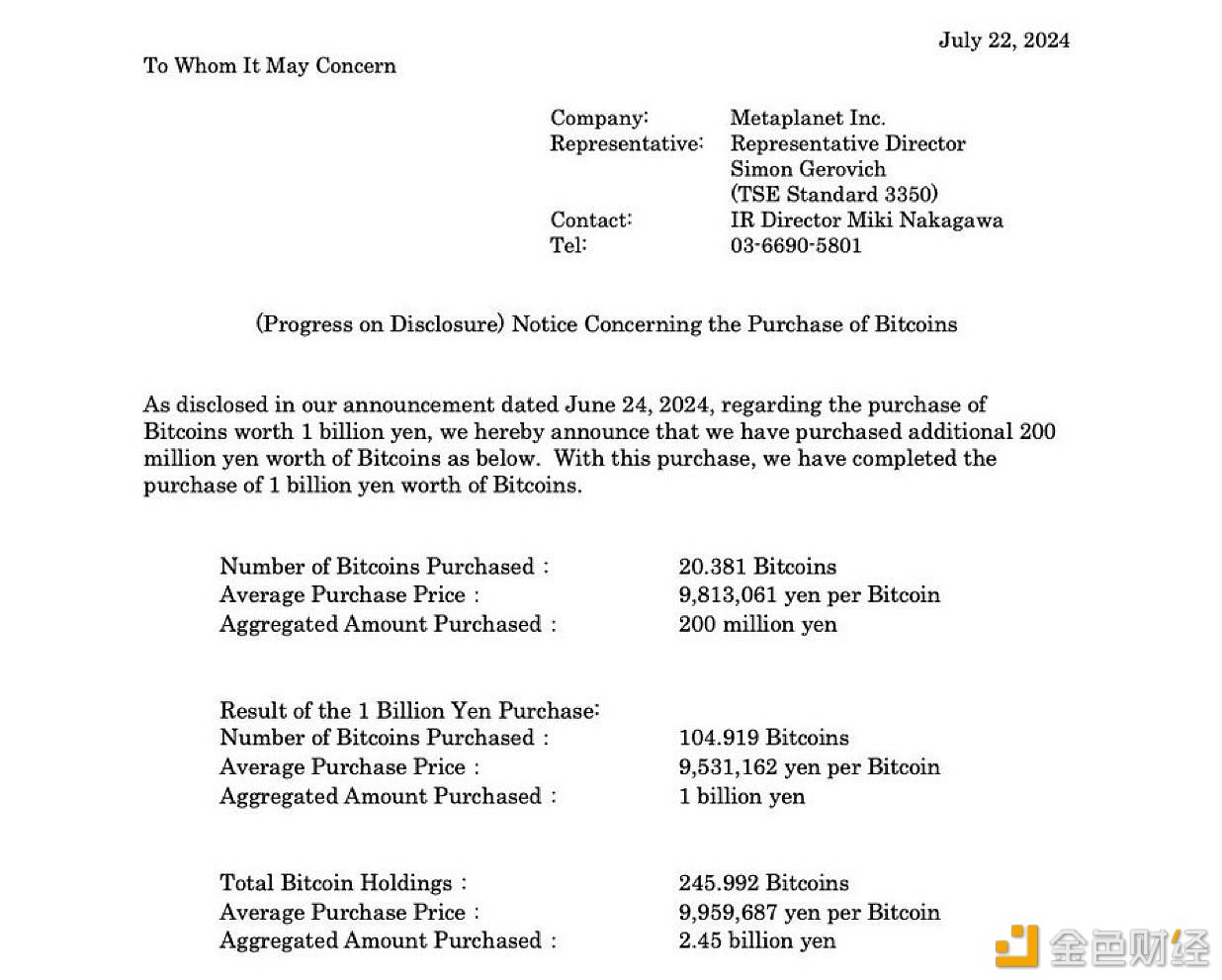 日本上市公司Metaplanet再次增持20.381枚比特币