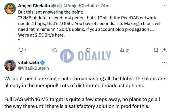 Vitalik：不需要单个actor广播所有blob，已有多个分布式广播选项