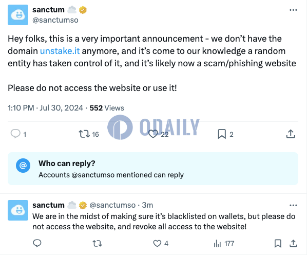 Sanctum：域名unstake.it疑似为骗局/网络钓鱼网站，请勿交互