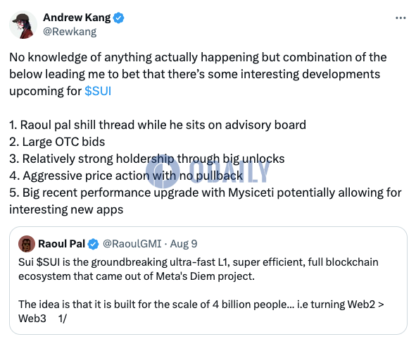 Mechanism Capital联创：SUI出现多个看涨信号，或将迎来有趣的进展