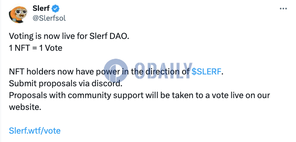 面向Slerf DAO的投票已上线，NFT持有者可通过Discord提交提案
