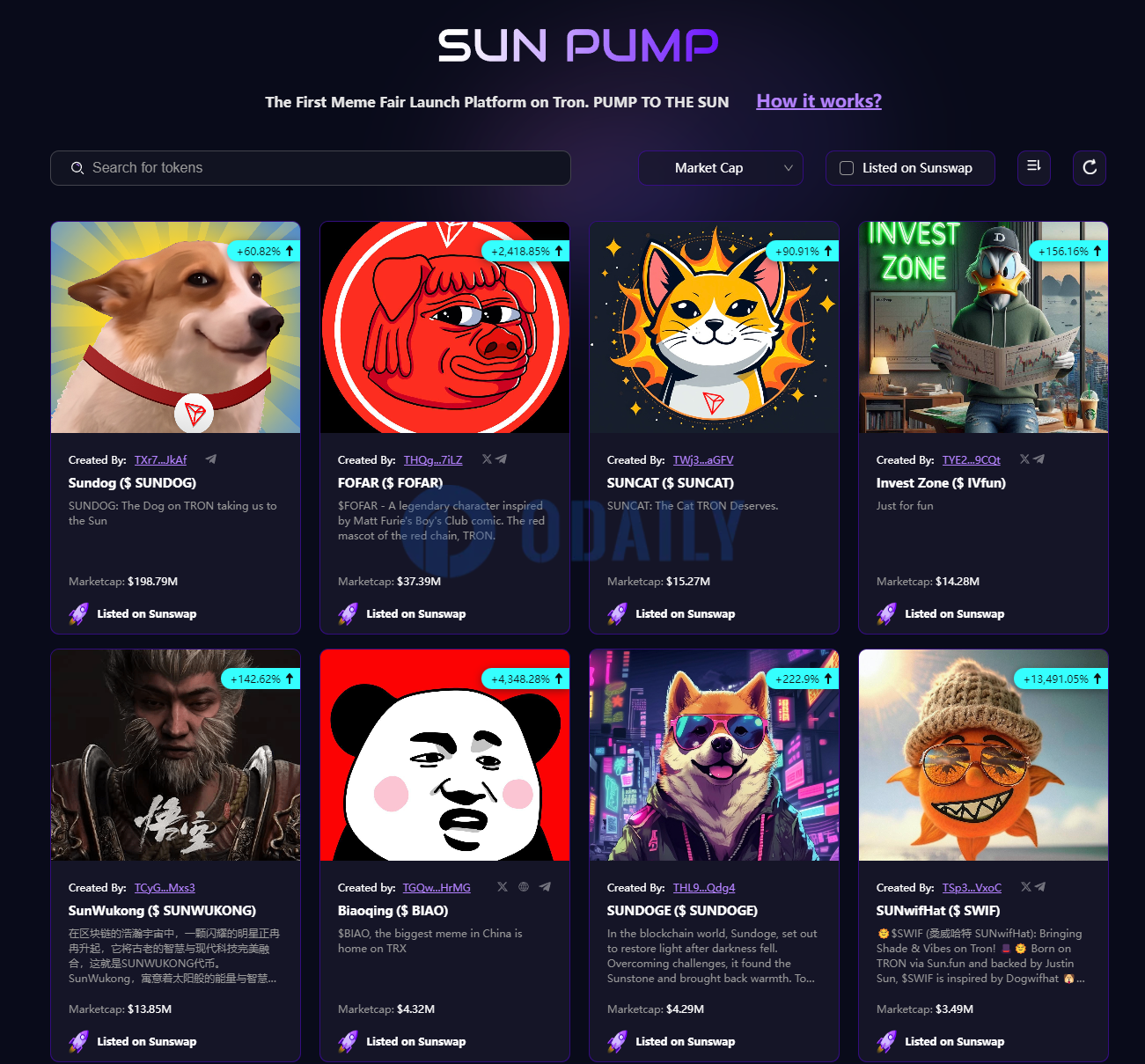 SunPump平台多个Meme币市值突破1000万美元