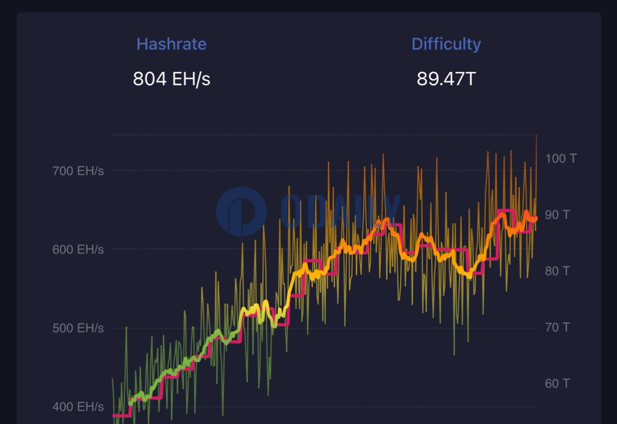 比特币网络算力飙升至804EH/s，创历史新高