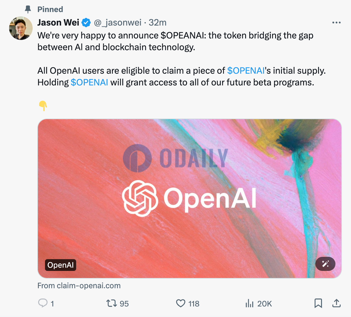 OpenAI研究员X平台账号被盗，发布代币诈骗链接